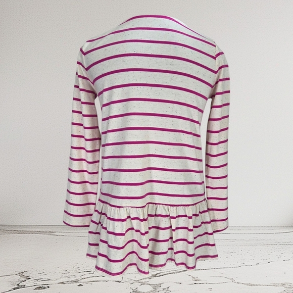 Lands' End Pink and White Striped 3/4 Sleeve Top With Ruffle In Back Size Small - Picture 2 of 5